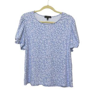 Derek Heart Woman’s‎ Blue White Floral Short Sleeve Top Size 2X